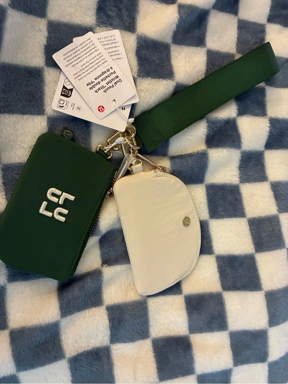 Lululemon dual green and ivory Keychain Pouch Set